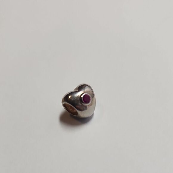 Heart-Shaped Sterling Silver Charm with Ruby Center 925 - Picture 1 of 4
